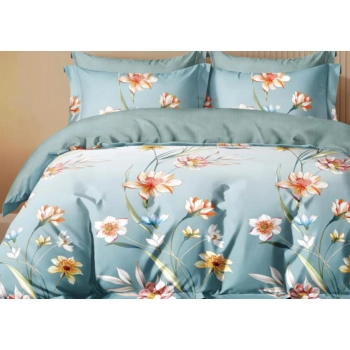 Pościel 160x200 Niebieska w kwiaty PK680 z prześcieradłem